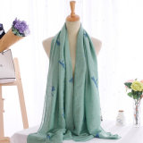 Women Fashion Dragonfly Embroidered Cotton Long Scarf (YKY1140)