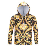 Fashion T-Shirt for Men Women T-Shirts with 3D Gold Hat Floral Print Long Sleeve Hooded T-Shirt