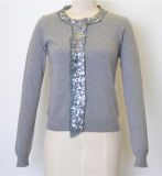 Women Yarn Blend Cardigan Knit Sweater with Sequin