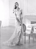 3/4 Sleeve Lace A Line Wedding Dress Front Slit Bridal Gown