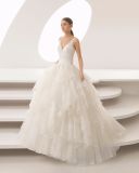 Customize V Neck Open Back Beading Top Ruffled Organza Skirt Bridal Gown