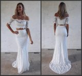 Short Sleeves Bridal Gowns Lace Mermaid Beach Traveling Wedding Dress G17248