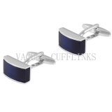 VAGULA Super Silver Plated Quality Novelty Blue Opal Gemelos Cufflinks