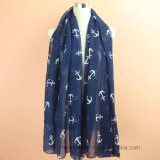 Fashion Lovely Best Selling Soft Anchor Printed Polyester Scarf (HWBPS909)