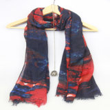 Red with Blue Color Fashion Polyester Scarf for Ladies, Fashion Accessory