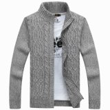Men's Acrylic and Polyester Zip Down Cardigan Sweater with Flower Pattern