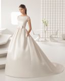 Elegant Satin Beaded Lace Evening Dresses Bridal Wedding Gown (RS013)