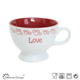 Two Tones Glazing Silk Screen Soup Mug with Footed