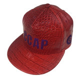 Custom Embroidery Red PU Leather Flat Bill Snapback Cap Hats