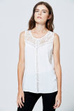 2017 Clothing Manufacturer Wholesale Casual Woman Blouse White Sleeveless Lace Chiffon Latest Net Blouse Designs