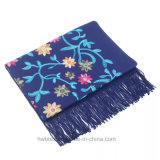Plain Color Cashmere Lady Shawl with Embroidery (Hz08)