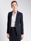 Women Welt Pocket Blazer Workwear Uniform Skirt Suits