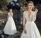 2017 Bridal Gowns 3/4 Lace Sleeves Beach Wedding Dress H1316