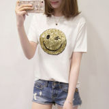 Summer Fashion Ladies Smiling Face Printed Tops Simple Blouse T-Shirt