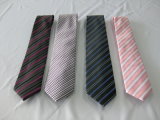 Pink Colour Wide Stripe Design Woven Polyester Neckties