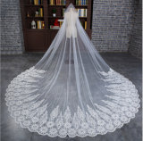 2016 Hot Sale Long Tulle Bridal Veil with Lace Applique Pattern Edge