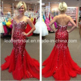 Crystals Tulle Prom Dress Red Wedding Party Cocktal Dresses E1406