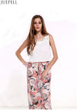 Summer New European and American Women's Fashion Printed Skirt Suit Long Sleeveless Blouse Piece Fitted Suit