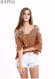 Europe Station Summer Women New Retro Hollow Three-Dimensional Decorative Harness Small Shirt Strapless Short-Sleeved T-Shirt Blouse