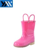 Sunny 2018 Fashion Fushcia Children PVC Rainboots Withled Outsole Plain Shining Kids Wellingtons Ankle Boots with Handle