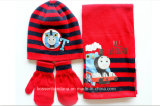 China Factory OEM Produce Customized Design Printed Red Acrylic Knitted Beanie&Scarf Set
