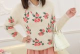 Sweater Mohair Jacquard Rose Loose Coat Wholesale (BTQ066)