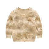 Crochet Knitting Pattern Round Neck Cute Heart Girls Kid Sweater Cardigan