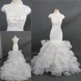 Custom Made Beading Lace Mermaid Ruffle Organza Skirt Wedding Gown