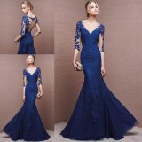 Formal Long Sleeves Royal Blue Lace Mermaid Ladies Evening Gown