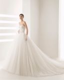 Strapless Beading Lace Top Tulle Skirt Long Train Bridal Wedding Dress