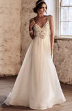 Chiffon Bridal Wedding Gowns Empire Waist V-Neck Beads Beach Wedding Dresses Vg3792
