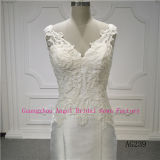Nice V Neck Satin and Lace Wedding Dress