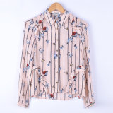 Women Casual Long Sleeves Woven Basic Collar with a Self-Tie Contemporary Floral Print Shirt