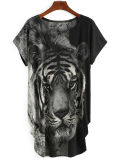 Knit Black Tiger Print T Shirt Dress