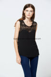 Black Chiffon Sweet Lace Sleeveless Sexy Vest Fashion Tops for Ladies