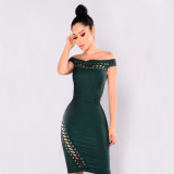 2018 New Arrival off Shoulder Bandage Dress Mini Length Lace up Green Women Dress