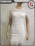 2017 New Fashion White Lace One Piece Dress Elegant Short Sleeve Women Dresses in Guangzhou