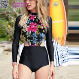Long Sleeve Florals Cut out Surfing Swimwear L32604