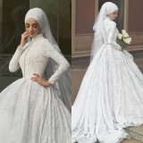Muslim Bridal Ball Gown Lace Long Sleeves Wedding Dress D2216
