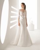 3/4 Sleeve Lace Satin Ballgown Prom Bridal Sheath Weding Dress (RS016)