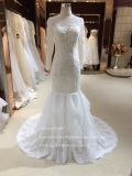 Drop Waist High Neck Tulle Lace Wedding Gown