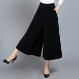 Women's Black Polyester Stretch Pleated Fashion Culottes Pants
