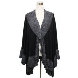 Lady Fashion Acrylic Knitted Shawl with Silver Ruffle Trim (YKY4106)