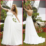 White Chiffon Formal Gown Beads Empire Wedding Dress H036