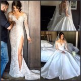 Long Sleeves Bridal Ball Gown Two Pieces Lace Satin Wedding Dress A1709