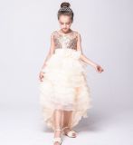 Sequin Mesh Flower Party Wedding Gown Bridesmaid Tulle Dress Little Girl Ruffles Lace Party Dresses