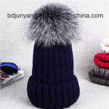 Customize Fashion Knitted Hat with Fur POM Poms