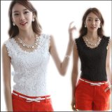 Sleeveless White Black Crochet Casual Shirts Tops