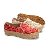 Women Hemp Rope Canvas Shoes with Bling Bling Lace
