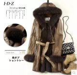 Fashion Lamb Leather and Fur Clothing Women Long Style Hooded